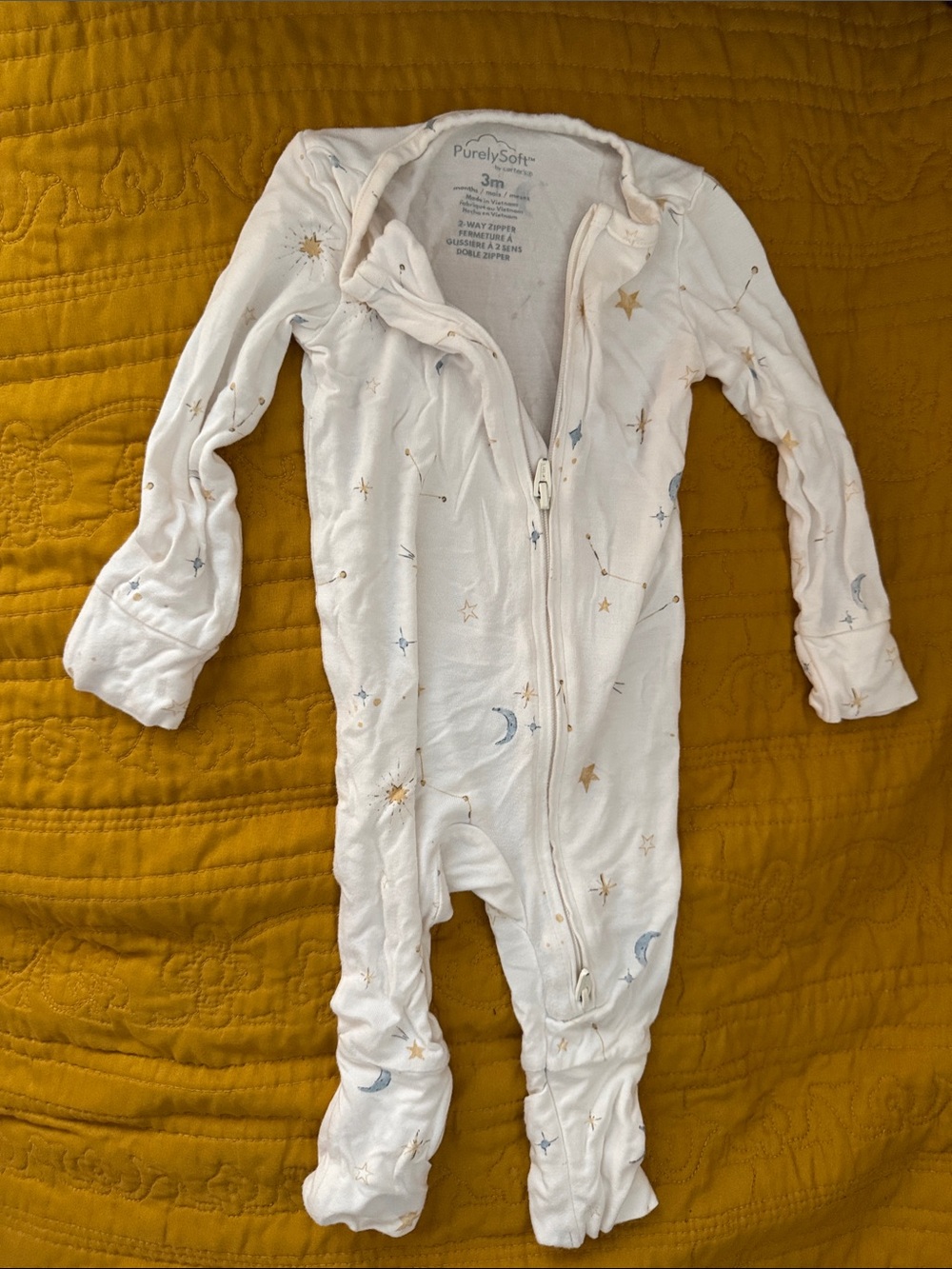 Carter’s Purely Soft White Moon & Star Zip One-Piece for Kids